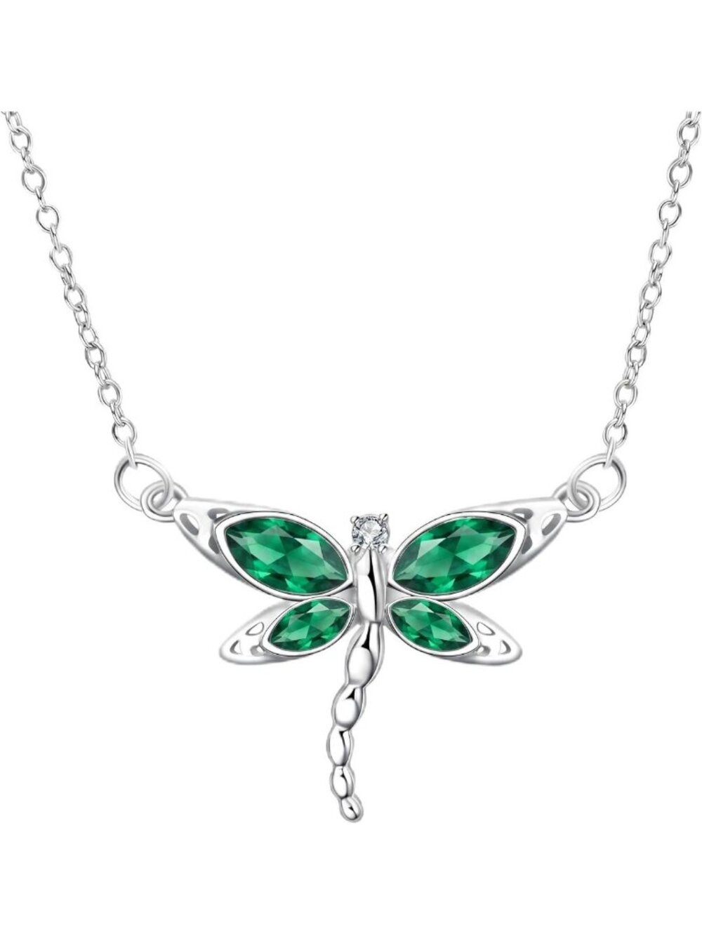 Sterling Silver Dragonfly Necklace with Crystal Birthstone - Unique Jewelry Gift